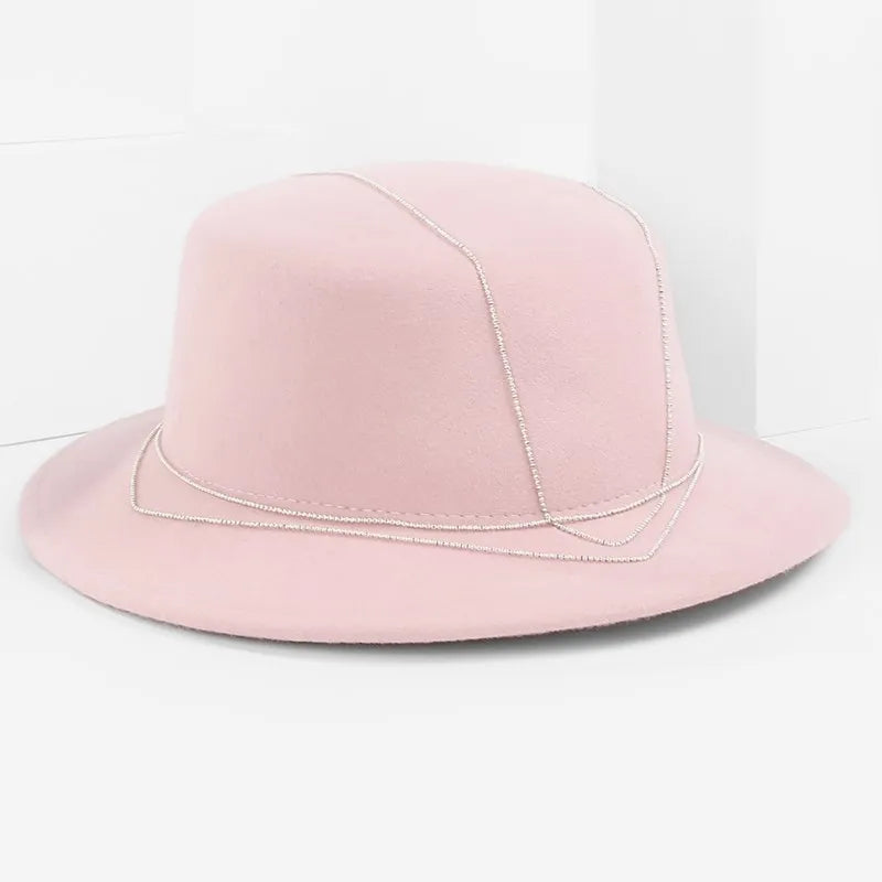 EE 5262 Wool Hat Autumn and Winter New Flat Top Wide brim Wool Hat Simple and Versatile Elegant Hat for Women