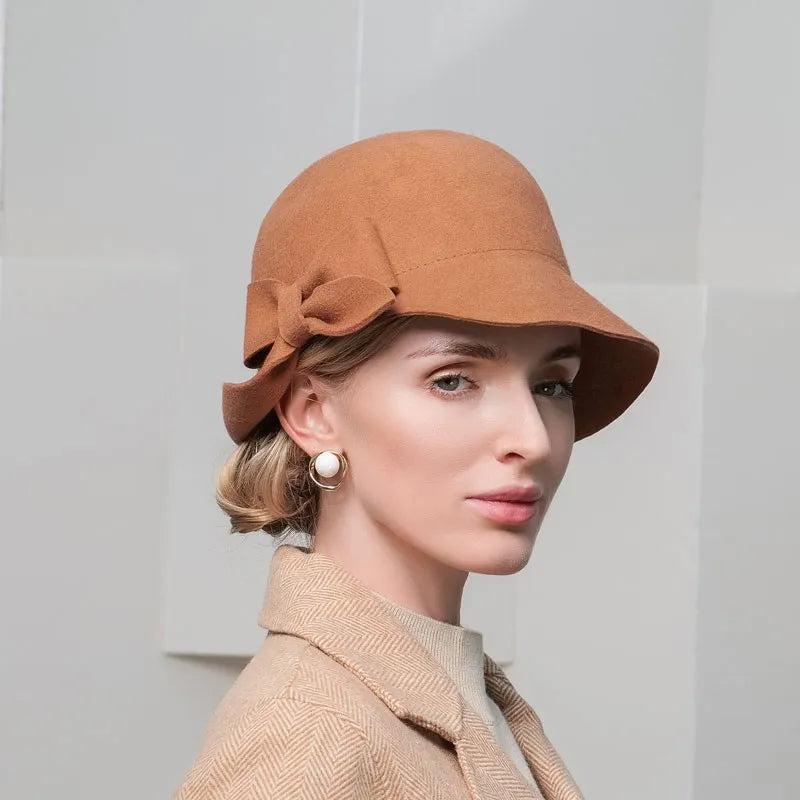 EE 5264 Autumn/Winter New British Vintage Wool Hat Elegant Bow Wool Hat Female Winter Hat Female