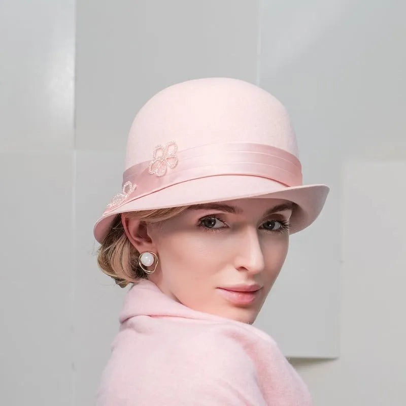 EE 5270 Autumn and Winter New Versatile Fashion Wool Top Hat British Elegant Wool Hat Temperament Beautiful Winter Hat Girl