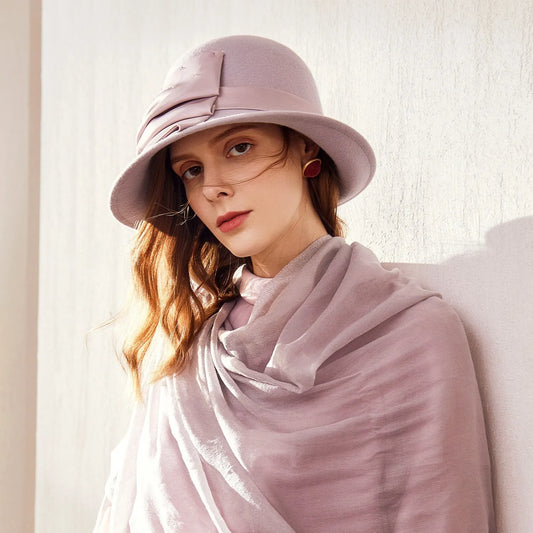 EE 5276  Wool Adult Top Hat Autumn New Wide brim Round Top Woolen Hat Travel Versatile Hat Children