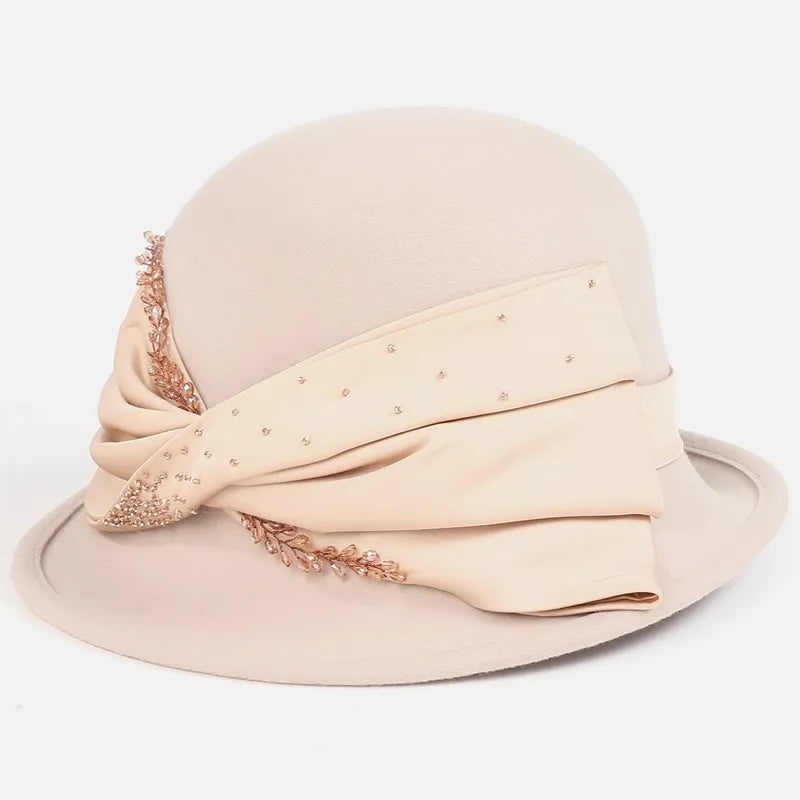 EE 5276  Wool Adult Top Hat Autumn New Wide brim Round Top Woolen Hat Travel Versatile Hat Children