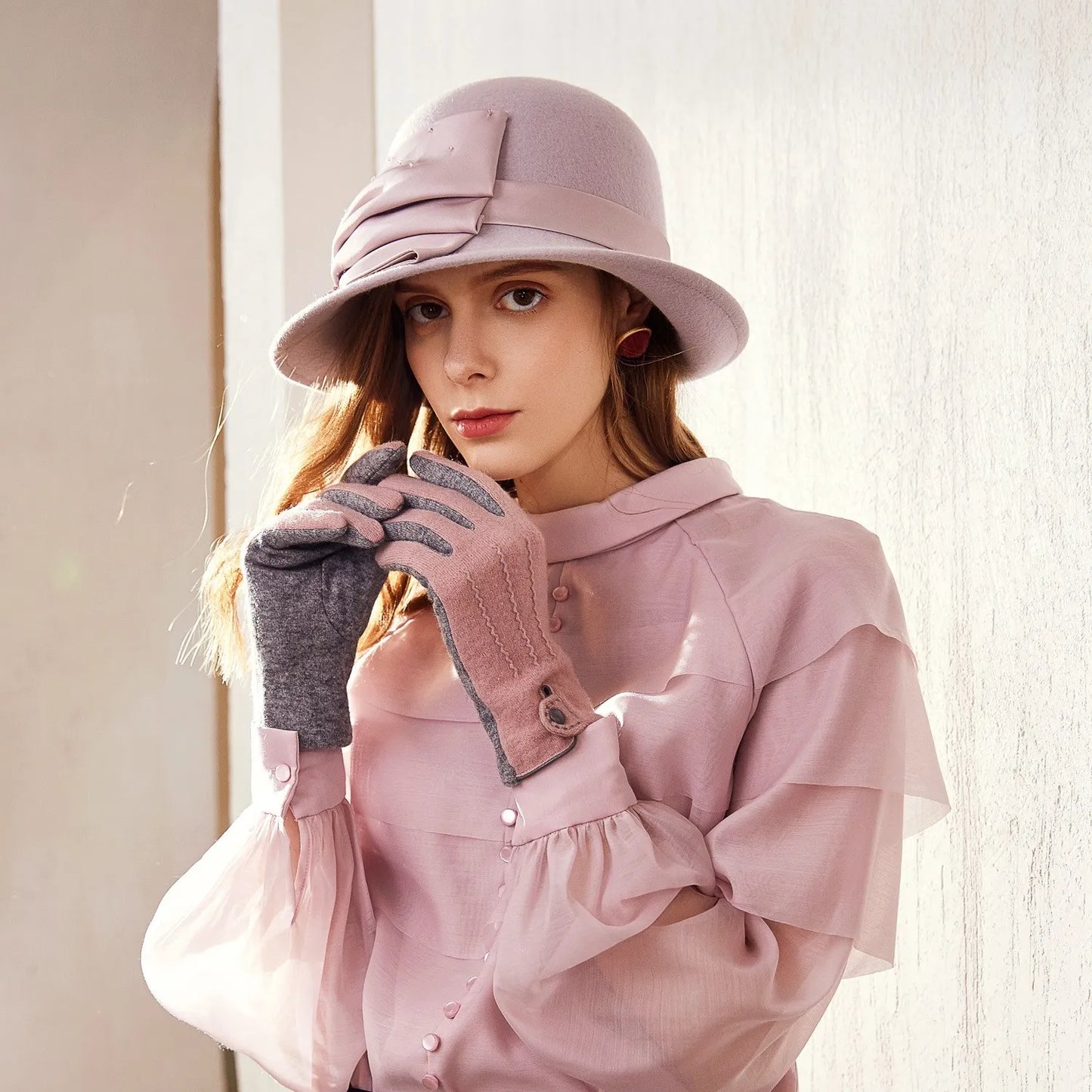 EE 5276  Wool Adult Top Hat Autumn New Wide brim Round Top Woolen Hat Travel Versatile Hat Children