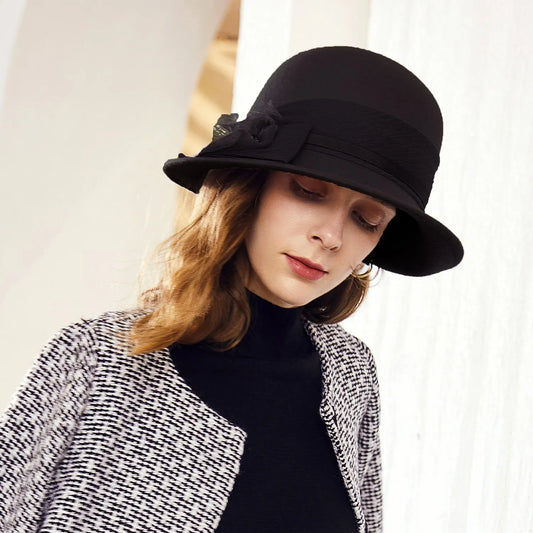 EE 5278 [Wool] autumn new domed large eave woolen hat travel simple hat female 5278