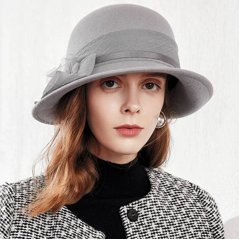 EE 5278 [Wool] autumn new domed large eave woolen hat travel simple hat female 5278