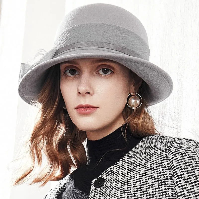 EE 5278 [Wool] autumn new domed large eave woolen hat travel simple hat female 5278