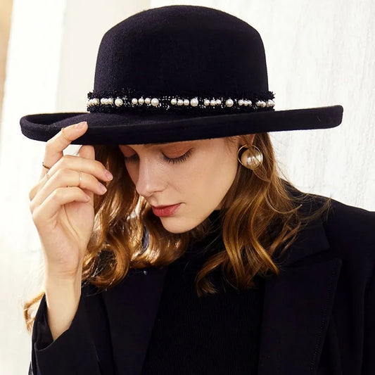 EE 5280 new tide woolen lady hat Autumn winter British vintage top hat plain curled-up hat female autumn