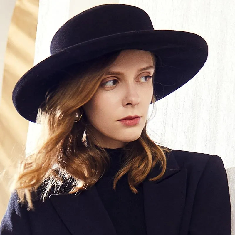 EE 5280 new tide woolen lady hat Autumn winter British vintage top hat plain curled-up hat female autumn
