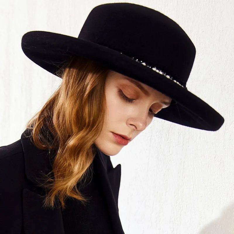 EE 5280 new tide woolen lady hat Autumn winter British vintage top hat plain curled-up hat female autumn