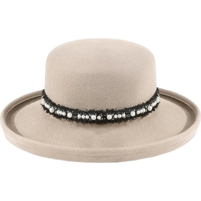 EE 5280 new tide woolen lady hat Autumn winter British vintage top hat plain curled-up hat female autumn