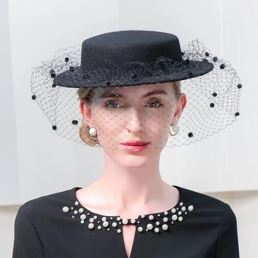 EE 5284  qiu dong restoring ancient ways British cloth pure wool hat gauze restore ancient ways small party hats