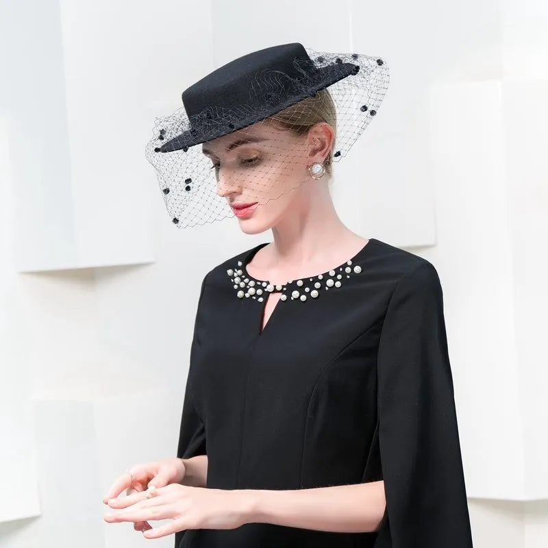 EE 5284  qiu dong restoring ancient ways British cloth pure wool hat gauze restore ancient ways small party hats
