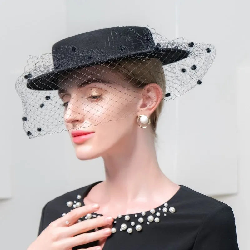EE 5284  qiu dong restoring ancient ways British cloth pure wool hat gauze restore ancient ways small party hats