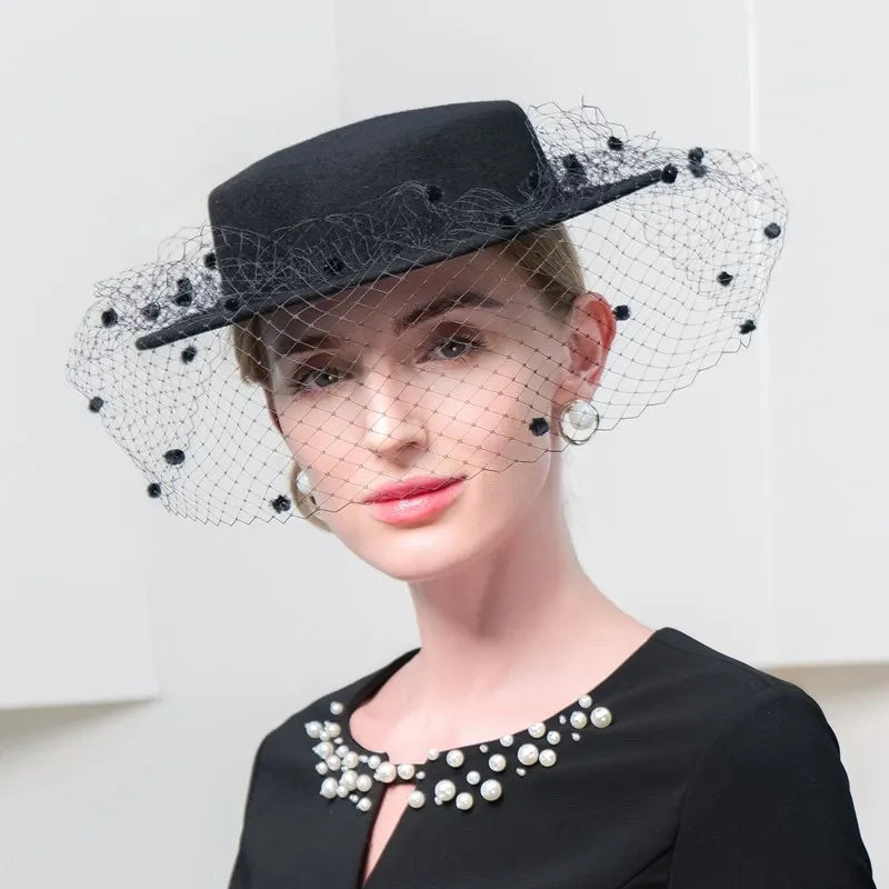 EE 5284  qiu dong restoring ancient ways British cloth pure wool hat gauze restore ancient ways small party hats