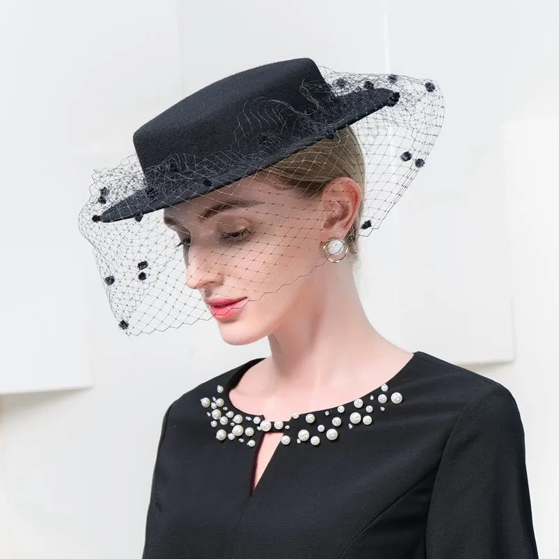 EE 5284  qiu dong restoring ancient ways British cloth pure wool hat gauze restore ancient ways small party hats