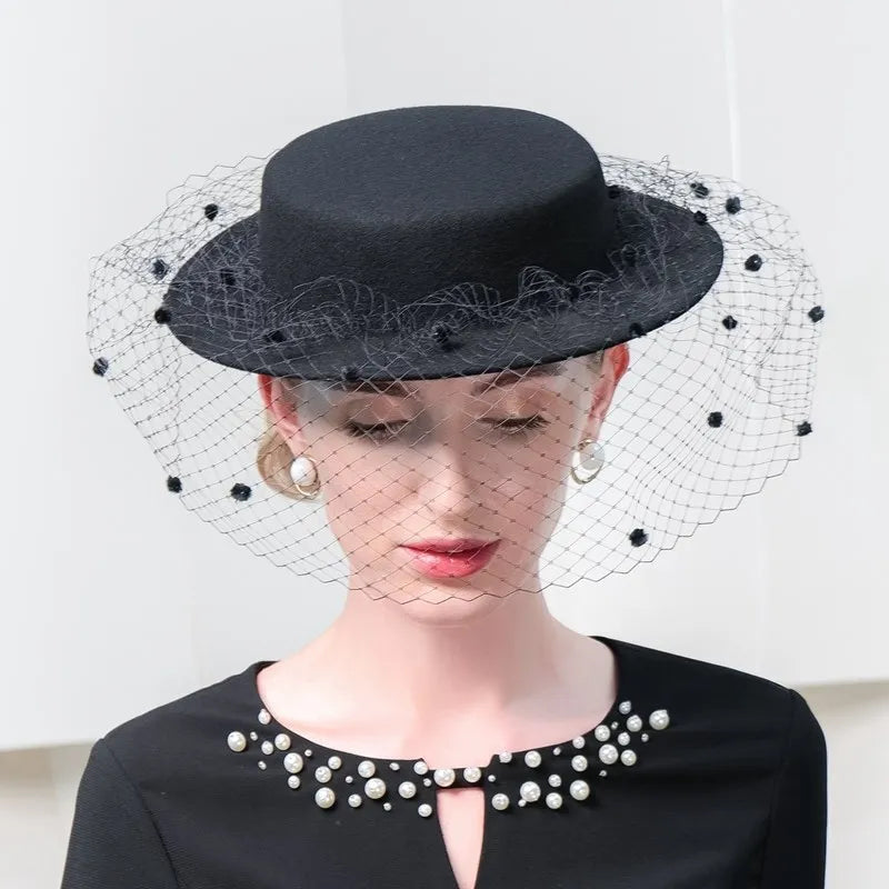 EE 5284  qiu dong restoring ancient ways British cloth pure wool hat gauze restore ancient ways small party hats