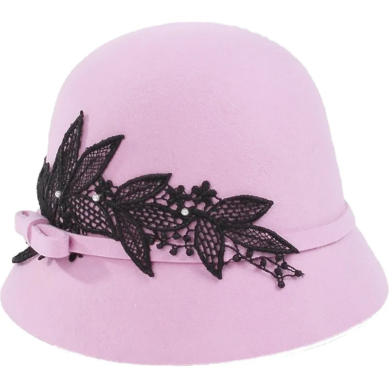 EE 5292 dome short eave bow wool hat autumn/winter warm wool top hat elegant diamond-encrusted hat woman