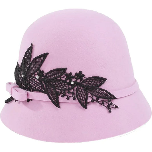 EE 5292 dome short eave bow wool hat autumn/winter warm wool top hat elegant diamond-encrusted hat woman