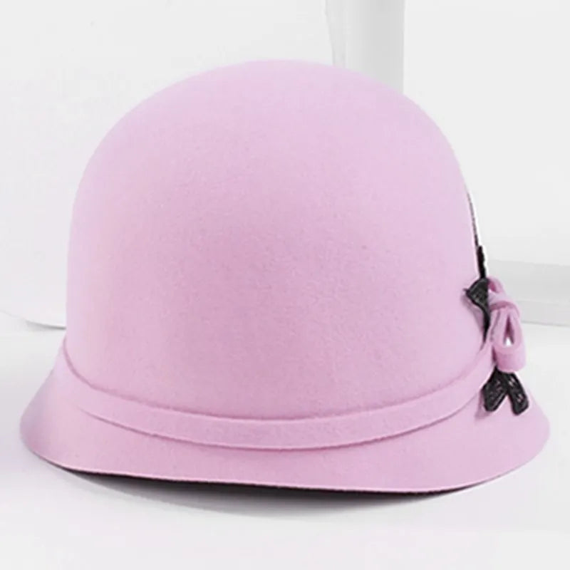 EE 5292 dome short eave bow wool hat autumn/winter warm wool top hat elegant diamond-encrusted hat woman