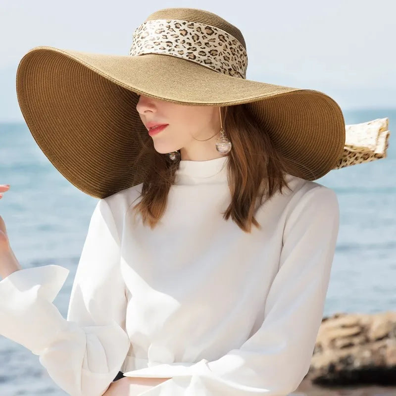 EE 7002 [Straw Hat] Foldable Summer New Style Big Brim Bow Sun Shade Beach Hat for Women