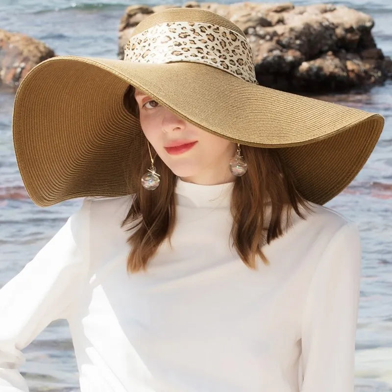 EE 7002 [Straw Hat] Foldable Summer New Style Big Brim Bow Sun Shade Beach Hat for Women