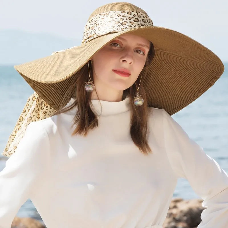 EE 7002 [Straw Hat] Foldable Summer New Style Big Brim Bow Sun Shade Beach Hat for Women