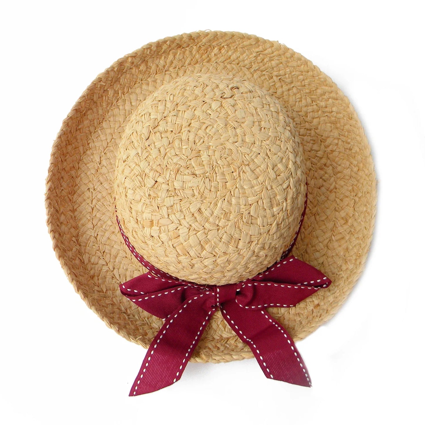 FADVES Women's Straw Sun Hat with Polka Dot Ribbon, Natural Woven Beach Cloche Hat, Summer Wedding Church Bowler Hat 7007