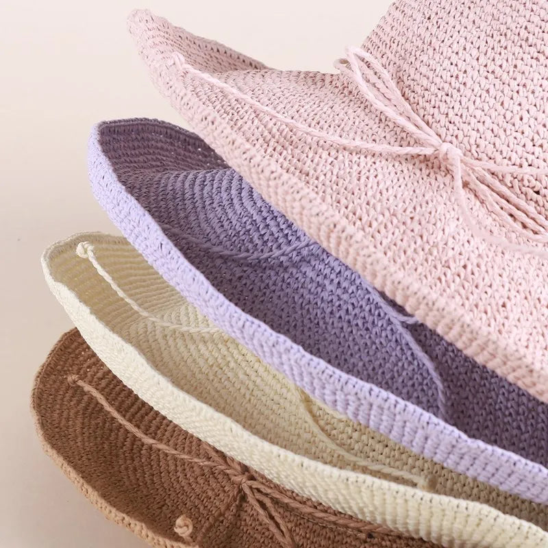FADVES Elegant Summer Straw Sun Hat, Handwoven Wide Brim Beach Hat for Women, Casual Holiday Style 7009