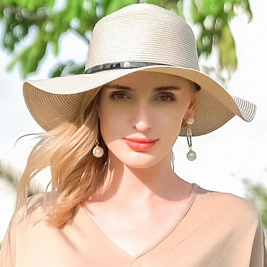 EE 7022 Summer New Style Temperament Goddess Royal Sister Fan Big Eaves Straw Hat Versatile Foldable Hat Female Summer