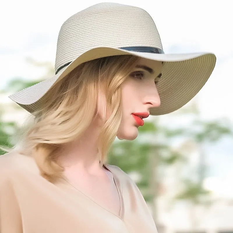 EE 7022 Summer New Style Temperament Goddess Royal Sister Fan Big Eaves Straw Hat Versatile Foldable Hat Female Summer