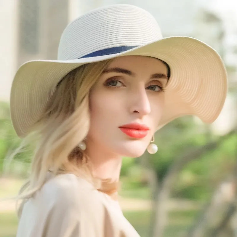 EE 7022 Summer New Style Temperament Goddess Royal Sister Fan Big Eaves Straw Hat Versatile Foldable Hat Female Summer