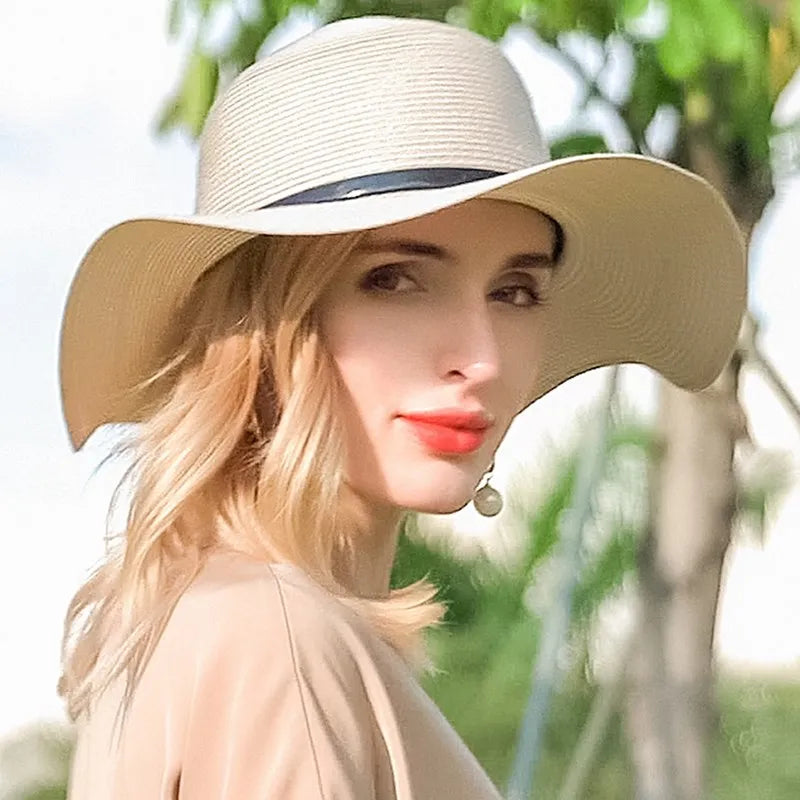EE 7022 Summer New Style Temperament Goddess Royal Sister Fan Big Eaves Straw Hat Versatile Foldable Hat Female Summer