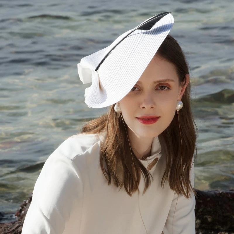 EE 7039 Spring and Summer/Stylish/Elegant Feminine Style/Ostrich Quills/Bowknot/Stripe/Sun Protection/Saucer Hat/Straw Hat