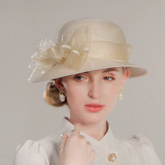 FADVES Women's Elegant Bowknot Wedding/Ladies Day Sun Hats/Church Hats/Straw Hats