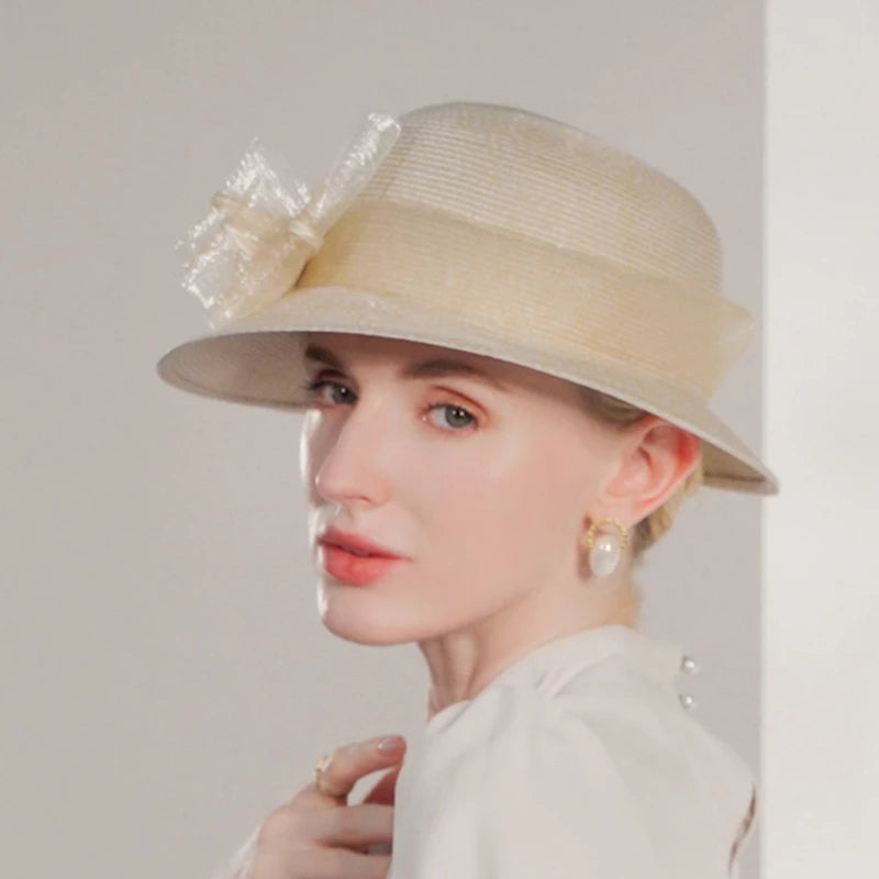 FADVES Women's Elegant Bowknot Wedding/Ladies Day Sun Hats/Church Hats/Straw Hats