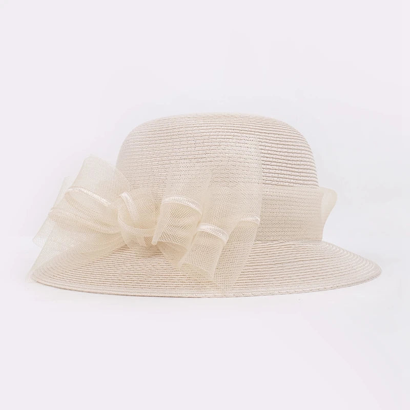 FADVES Women's Elegant Bowknot Wedding/Ladies Day Sun Hats/Church Hats/Straw Hats