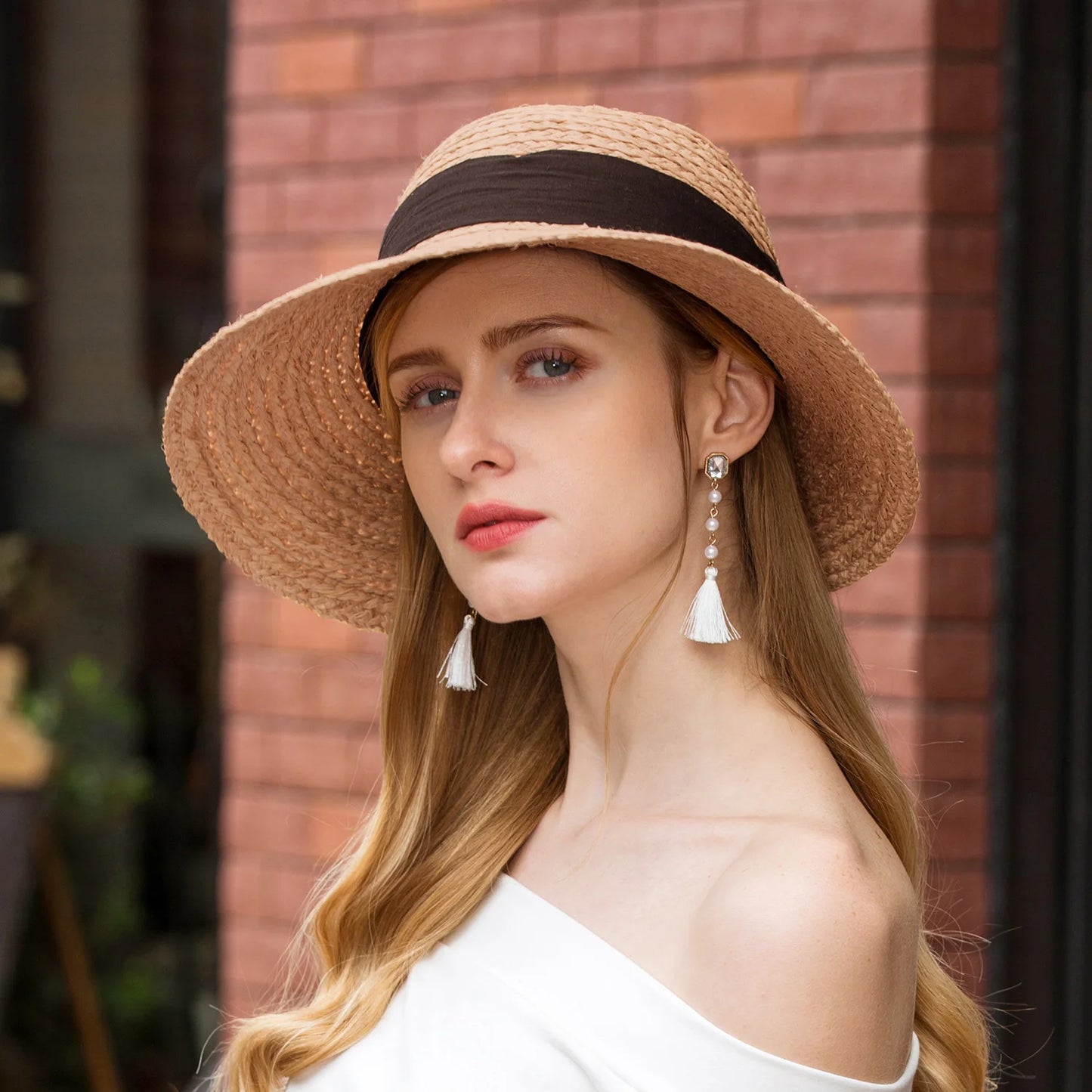 EE 7058 Summer/Stylish/Daily Wear/ribbon/Classical Feminine Style/Sun Protection/Sunshade Beach Hat/Sunbonnet/Straw Hat