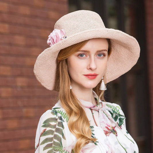 EE 7081 New Hat Women's Travel Vacation Straw Hat Sun Hat Women's Foldable Flower Hat