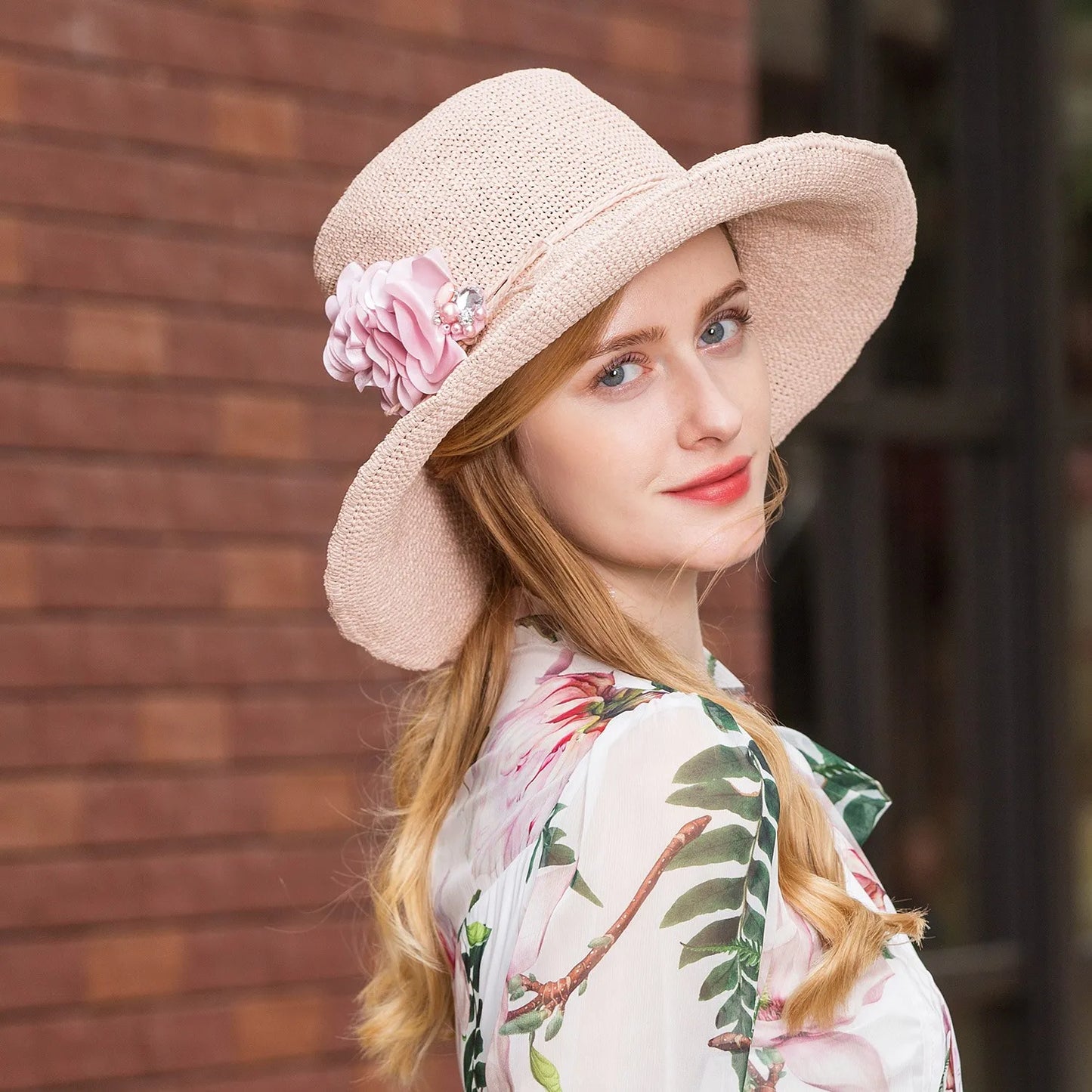 EE 7081 New Hat Women's Travel Vacation Straw Hat Sun Hat Women's Foldable Flower Hat