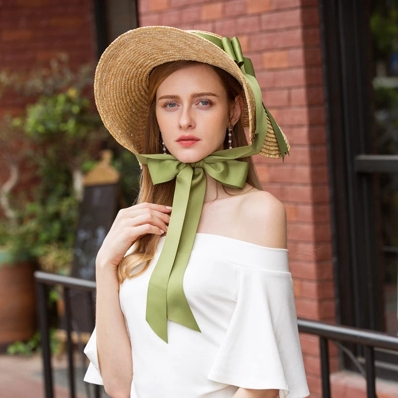 EE 7087 Summer/Classical/Fascinator/Leisure/Bowknot/Ribbon/Wide Brim/Sun Protection/Beach Sun Hat/Sunbonnet/Straw Hat
