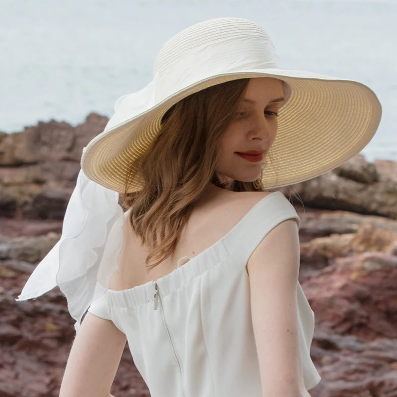 EE 7124 Summer/Delicate/Fascinator/Casual/Bowknot/Ribbon/Wide Brim/Leisure/Sun Protection/Sunshade Beach Hat/Sunbonnet/Straw Hat