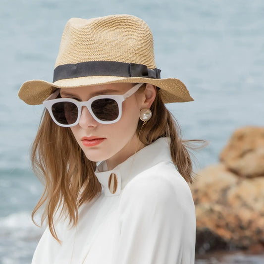 EE 7132 Summer New Journey Short brim Foldable Jazz Straw Hat Sunshade Hat Women's Summer