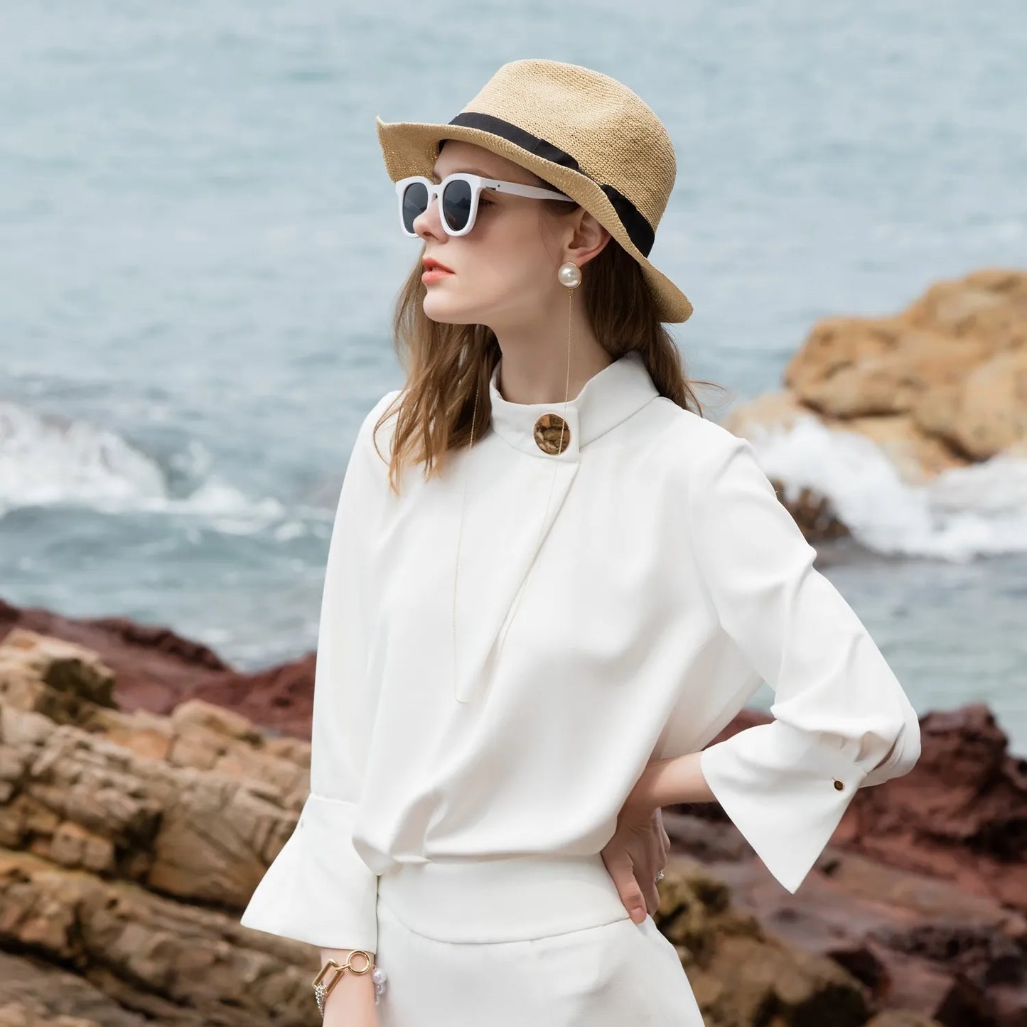 EE 7132 Summer New Journey Short brim Foldable Jazz Straw Hat Sunshade Hat Women's Summer