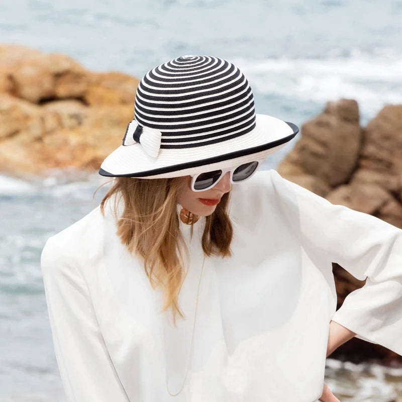 EE  7137 Spring and Summer  /Casual /Outdoor /Congratulations /Daily Wear /Wide Brim /stripe /Bowknot /Sunbonnet /Beach Hat