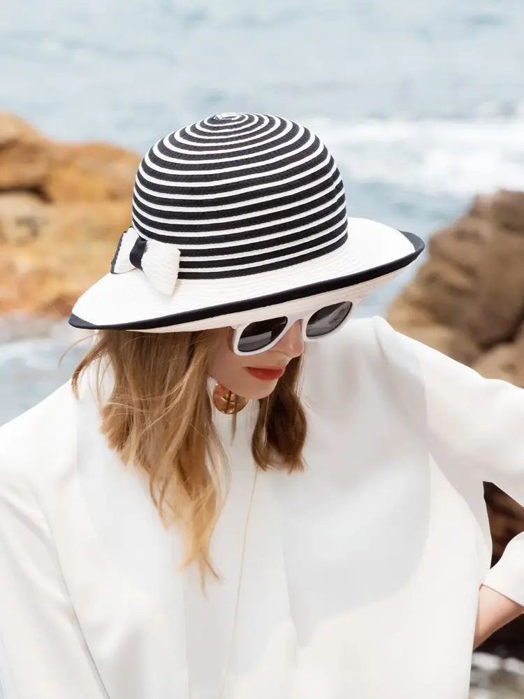 EE  7137 Spring and Summer  /Casual /Outdoor /Congratulations /Daily Wear /Wide Brim /stripe /Bowknot /Sunbonnet /Beach Hat