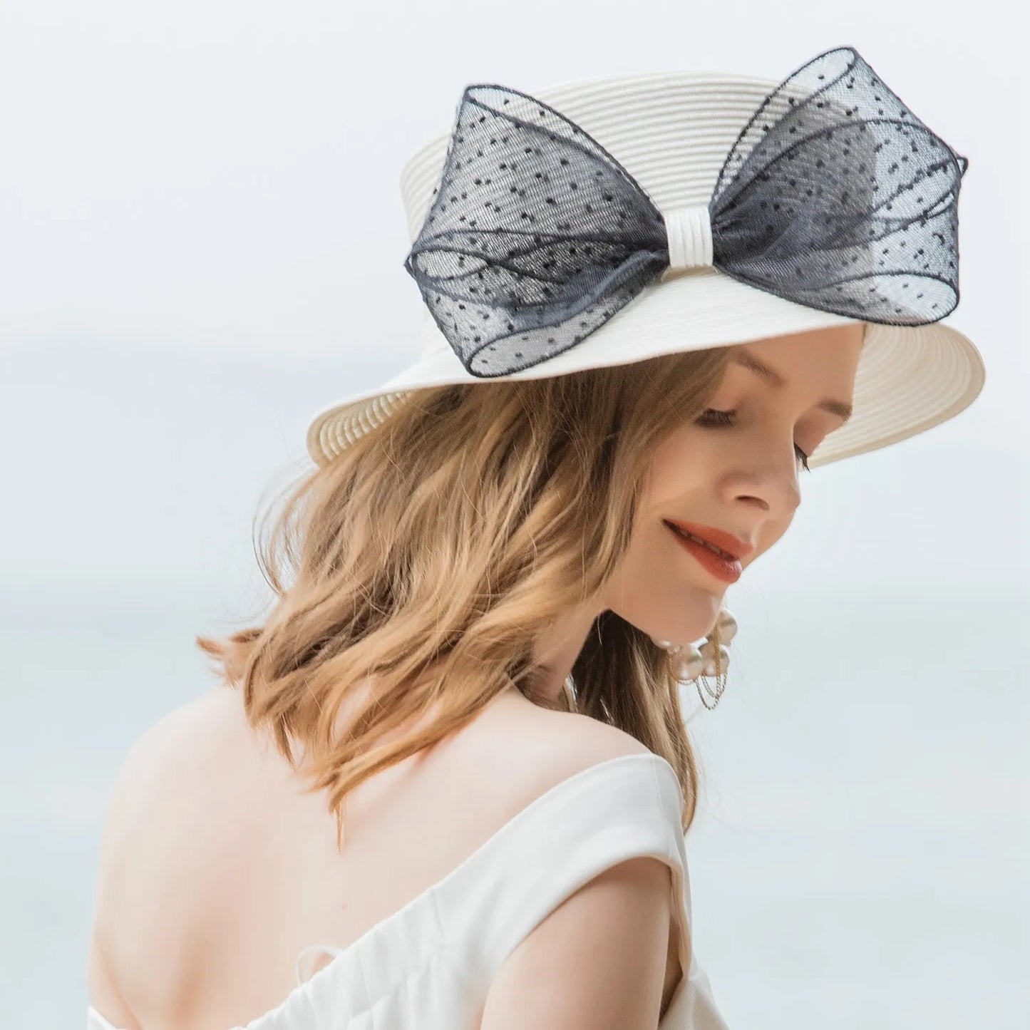 EE 7150  Summer New Casual Flat Top Big Bow Outgoing Straw Hat Sun Shade Hat Children's Summer