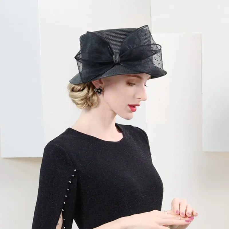 EE 7150  Summer New Casual Flat Top Big Bow Outgoing Straw Hat Sun Shade Hat Children's Summer