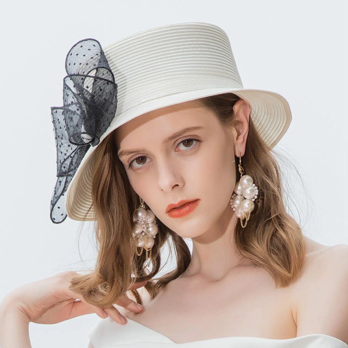 EE 7150  Summer New Casual Flat Top Big Bow Outgoing Straw Hat Sun Shade Hat Children's Summer