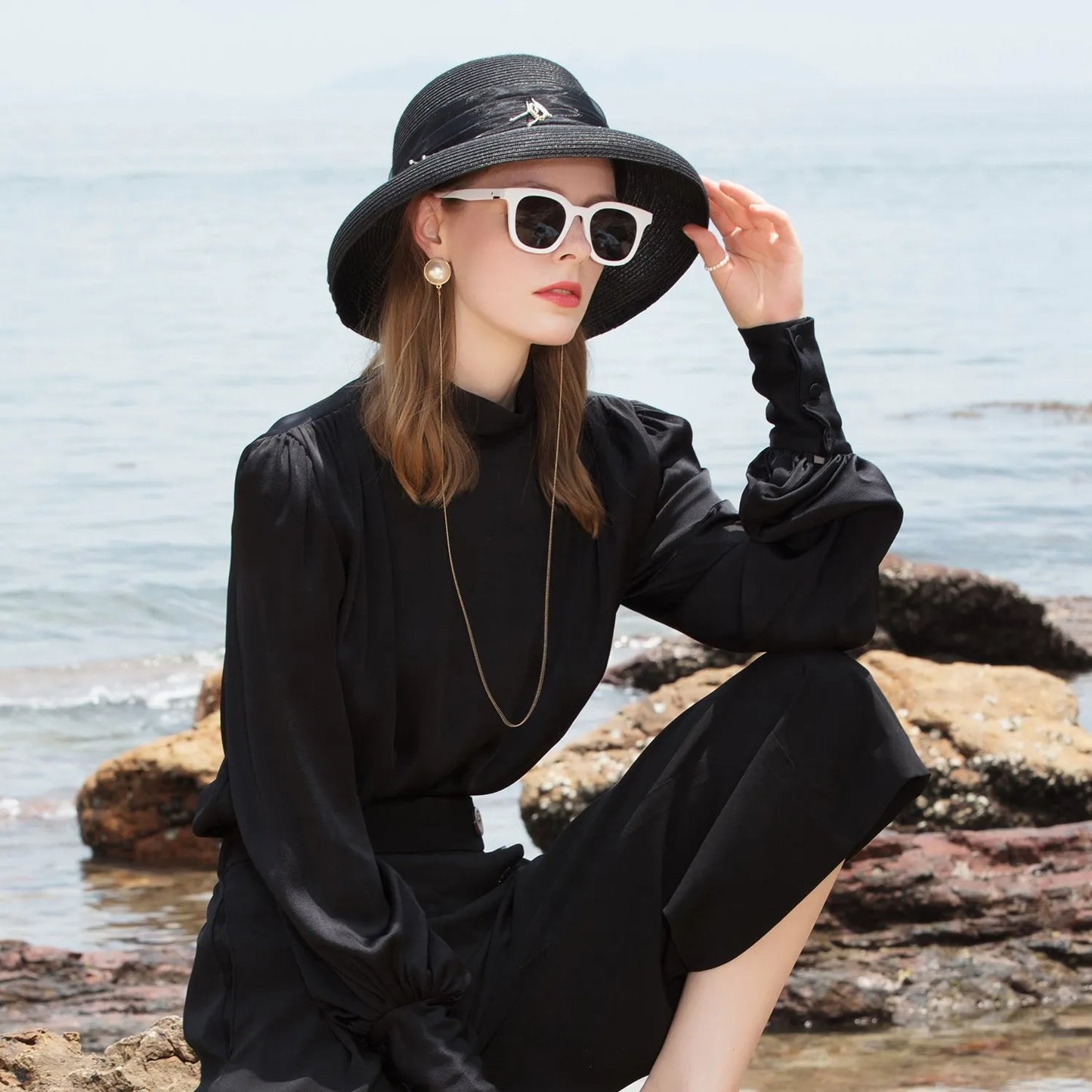 EE 7154 Summer New Elegant Versatile Beach Sunshade Straw Hat Hat Women's Summer