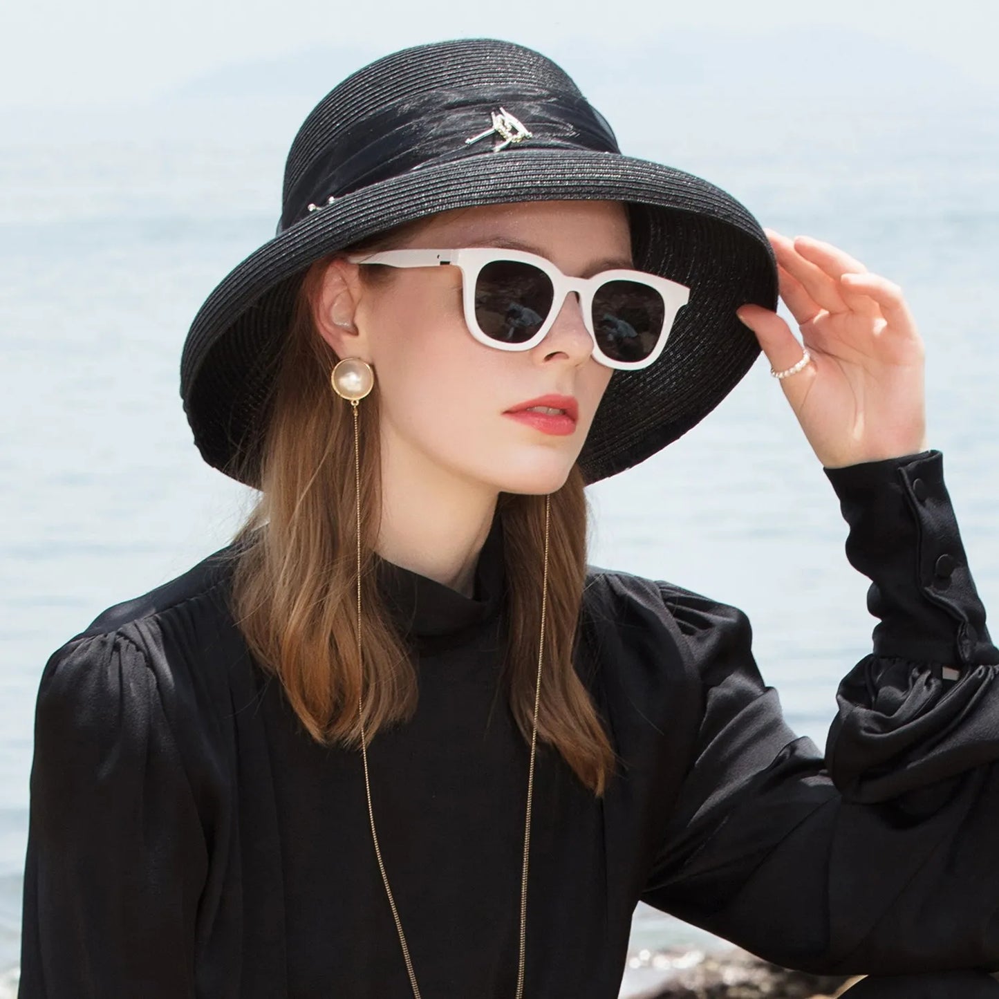 EE 7154 Summer New Elegant Versatile Beach Sunshade Straw Hat Hat Women's Summer