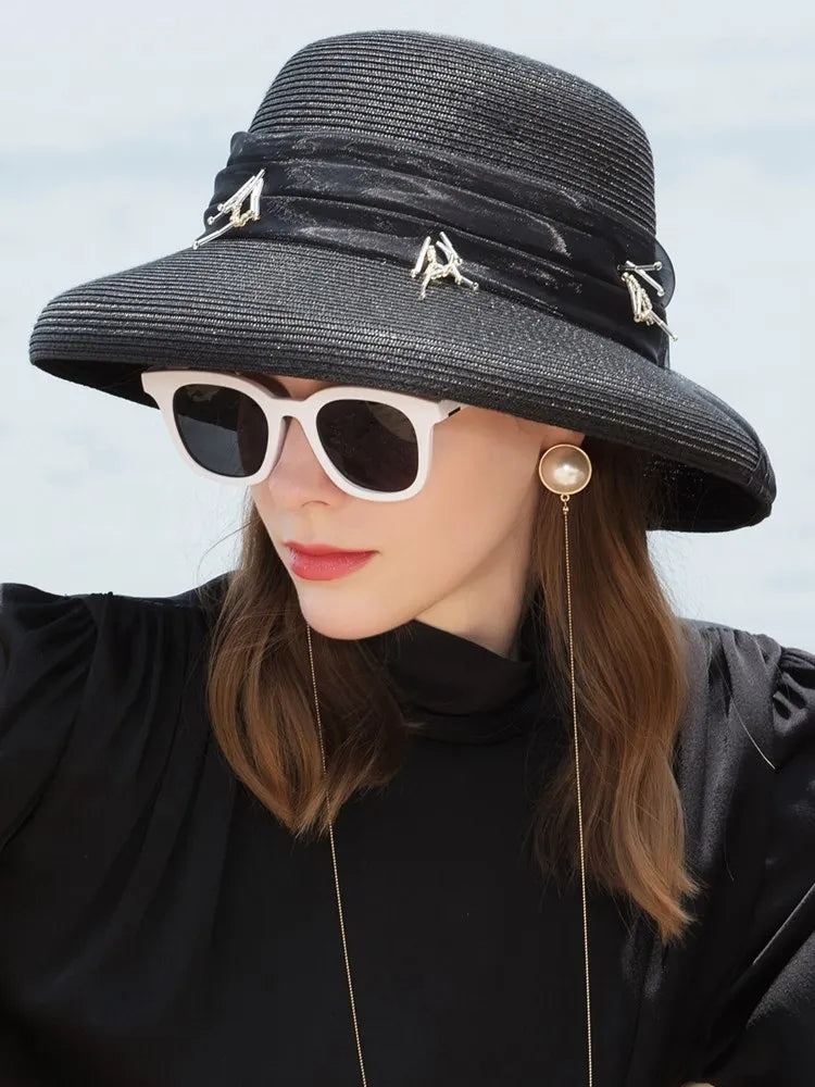 EE 7154 Summer New Elegant Versatile Beach Sunshade Straw Hat Hat Women's Summer